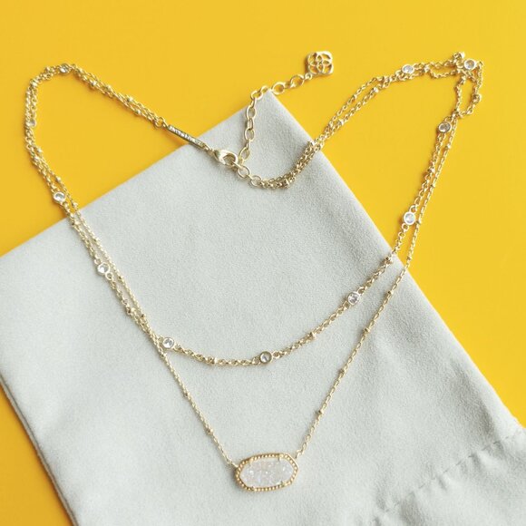 Kendra Scott Gold Iridescent Drusy Elisa Multi Strand Necklace w/Dust Bag - Picture 3 of 3